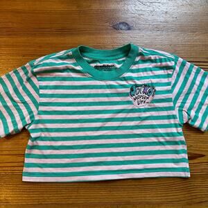 Nickelodeon Rocko's Modern Life green pink striped cropped shirt‎ SIZE S